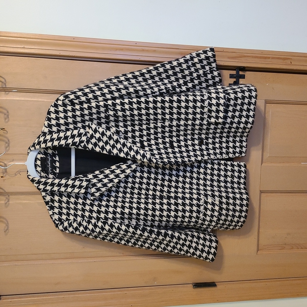 Giorgio Sant' Angelo black and white Houndstooth Wool Coat